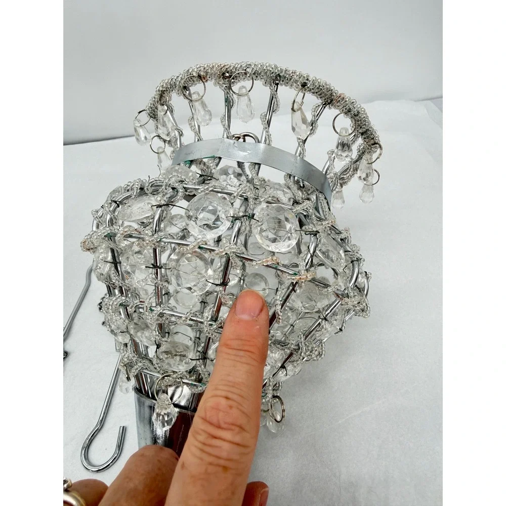 Hanging Crystal Votive Candle Holder Metal Beaded Chandelier Style PAIR-READ**
